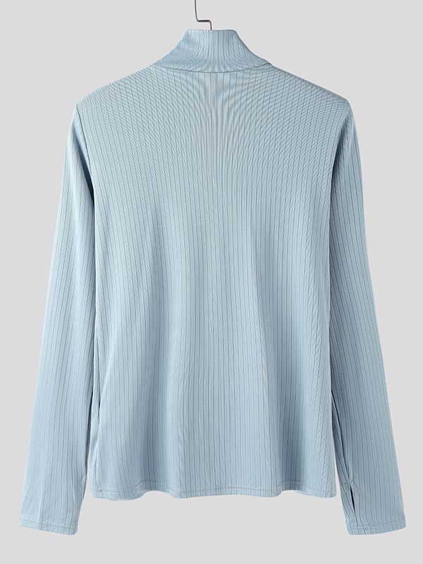 Men's Solid Color Textured Long Sleeve T-shirt SKUL48764