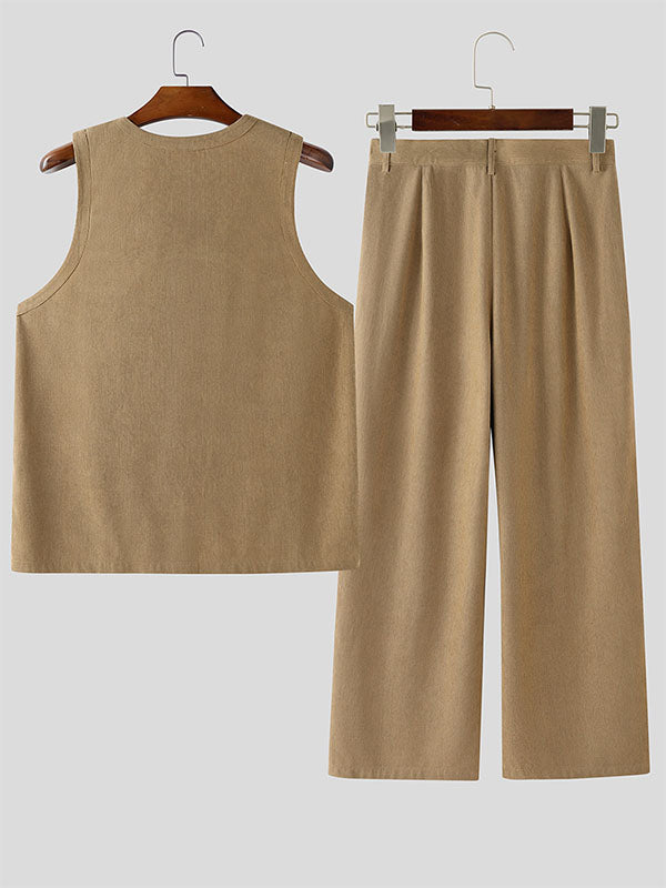 Men's Corduroy Casual Two Pieces Outfit SKUL23530