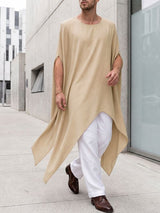 Men's High Street Loose Solid Asymmetrical Hem Long Poncho Tunic Cape SKUL76768
