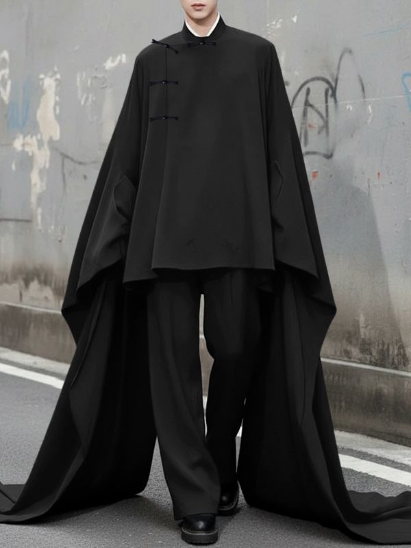 Men's Deconstructed New Chinese Style Floor-Length Long Sleeve Shirt SKUL48628