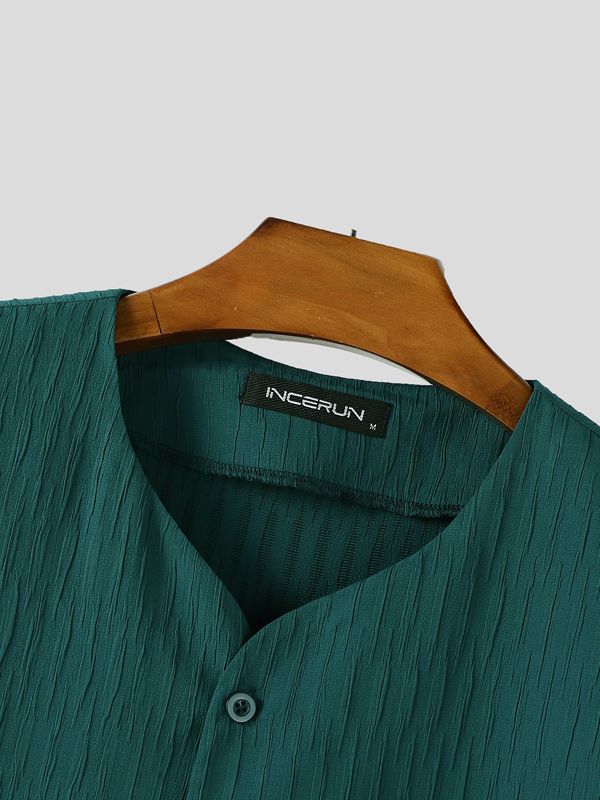 Men's Solid Color Textured Long Sleeve Shirt SKUL41190