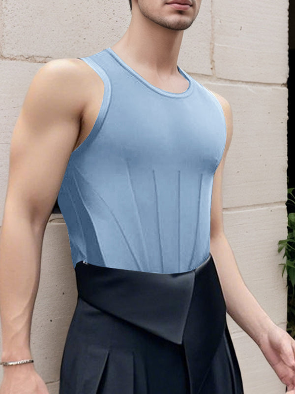 Mens Solid Color Drawstring Waist Casual Tank SKUL14001