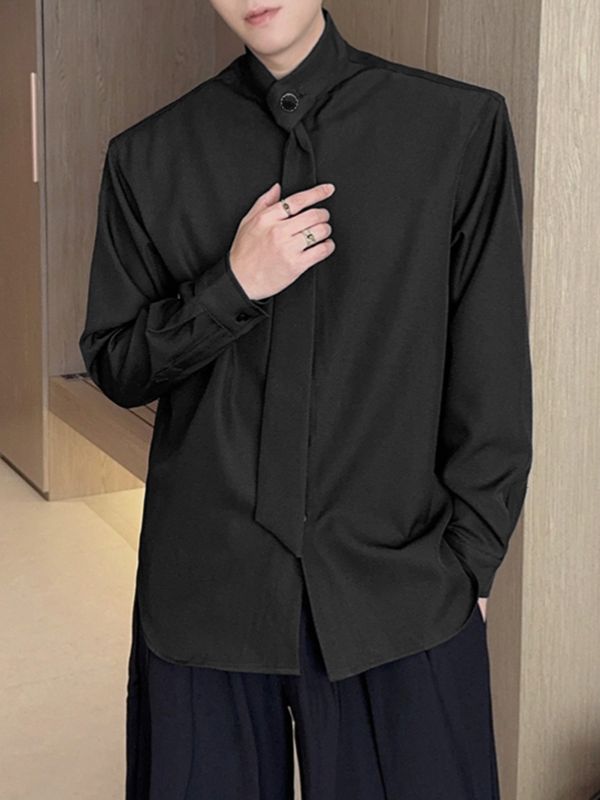 Men's Draped Scarf Loose Fit Long Sleeve Shirt SKUL50566
