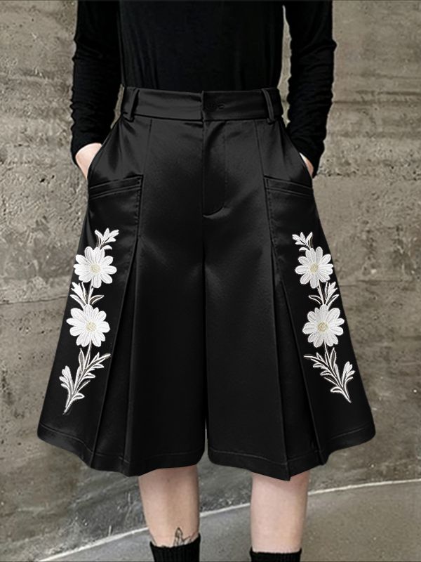 Men's Floral Embroidered Glossy High Waist Short SKUL46155