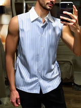 Mens Striped Side Tie Sleeveless Shirt SKUL14454