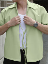 Men's Solid Color Lace-Up Short Sleeve Shirt SKUL25076