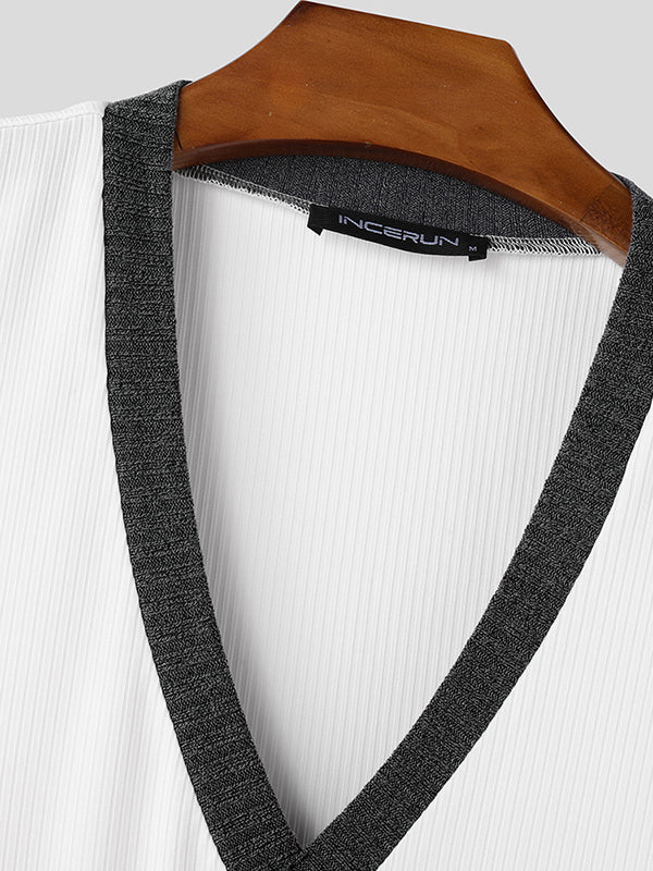 Mens Knit Ribbed Color-Blocked Tank SKUL04168