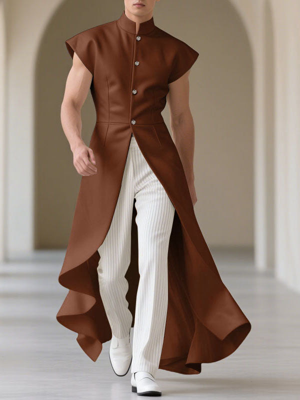 Men's Solid Color Ruffle Hem Sleeveless Waistcoat SKUL23520