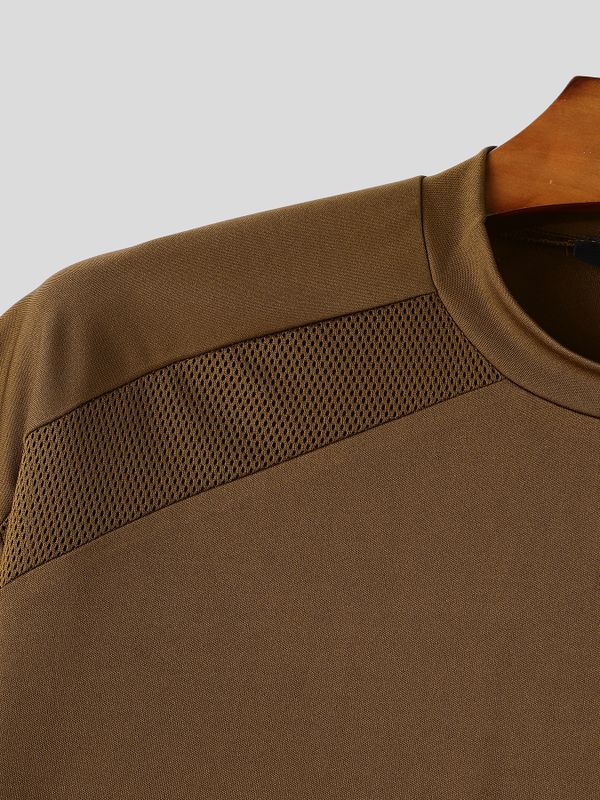 Men's Techwear Shoulder Mesh Panel Mock Neck Short Sleeve T-Shirt SKUL68988