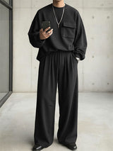 Men's Solid Color Loose Utility Pocket Two Pieces Outfit SKUL40303