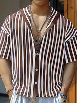 Mens Striped V-Neck Short-Sleeve Shirt SKUK71393