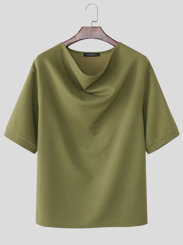 Men's Solid Color Textured Short Sleeve T-shirt SKUL55441