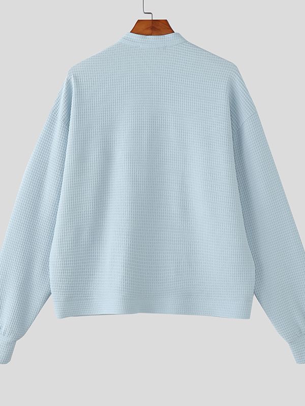 Men's Solid Color Textured Plaid Long Sleeve Jacket SKUL43874