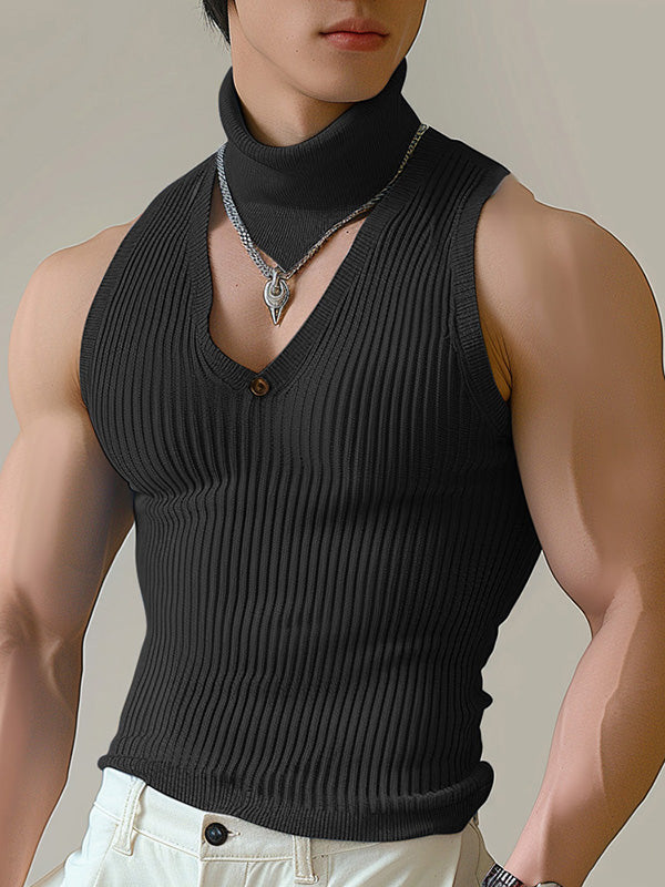 Mens Solid Textured V-Neck Sleeveless Vest SKUK63980