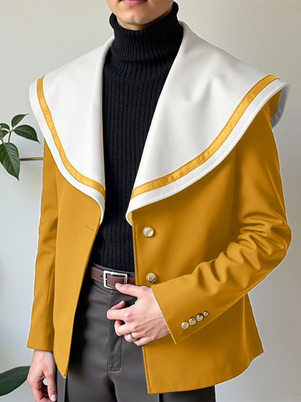 Men's Colorblock Sailor Collar Long Sleeve Jacket SKUL27430