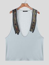 Men's Minimalist Ethnic Print Low Neck Tank SKUL14082