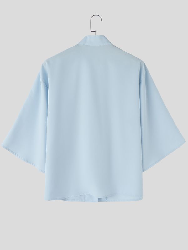 Men's Asymmetrical Side-Fastening High-Collar Boxy Shirt SKUL60115