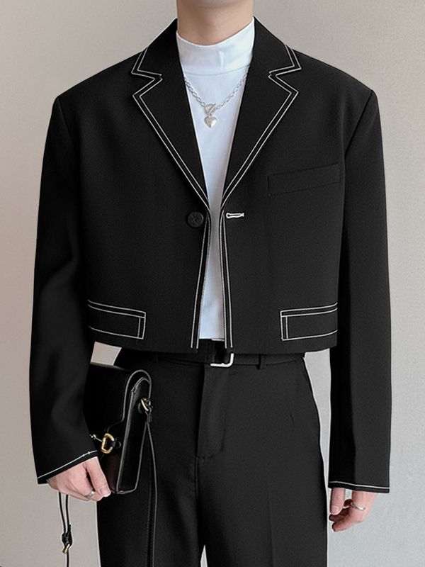 Men's Color Block Line Cropped Long Sleeve Blazer SKUL39890