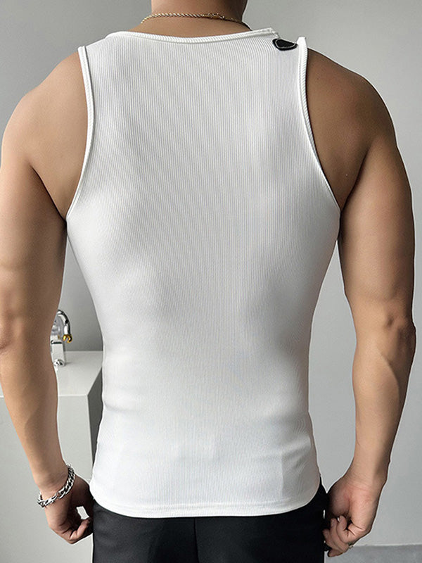 Mens Simple Metal Button Round Neck Tank SKUK64342