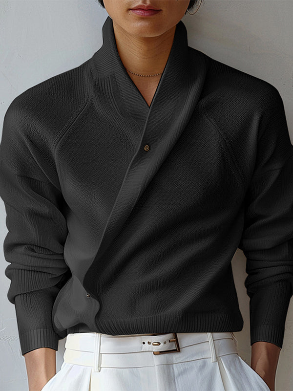 Mens Diagonal Placket Long-Sleeve Pullover Sweater SKUK80278