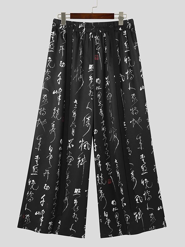 Mens Chinese Character Print Wide Leg Pants SKUK32515