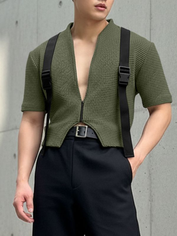 Men's Webbing Patchwork Waffle Texture Short Sleeve T-shirt SKUL46020