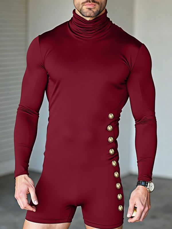 Men's Metal Buckle Knitted Long Sleeve Bodysuit SKUL39019