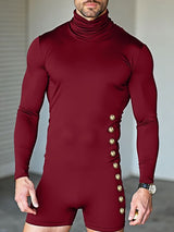 Men's Metal Buckle Knitted Long Sleeve Bodysuit SKUL39019