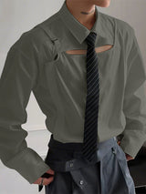 Men's Solid Hollow Fake Two Piece Long Sleeve Shirt SKUL24190