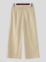 Men's Elegant Minimalist Tie Waist Pleated Draped Wide Leg Pant SKUL68483