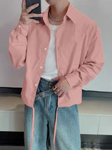 Men's Solid Color Drawstring Long Sleeve Shirt SKUL39794