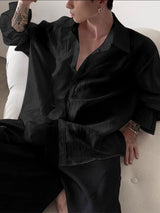 Men's Pleated Textured Ruffle Long Sleeve Shirt SKUL37174