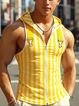Men's Casual Stripe Hooded Zip Tank SKUL47887