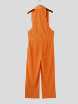 Mens Solid Color Hollow-Out U-Neck Jumpsuit SKUK98807