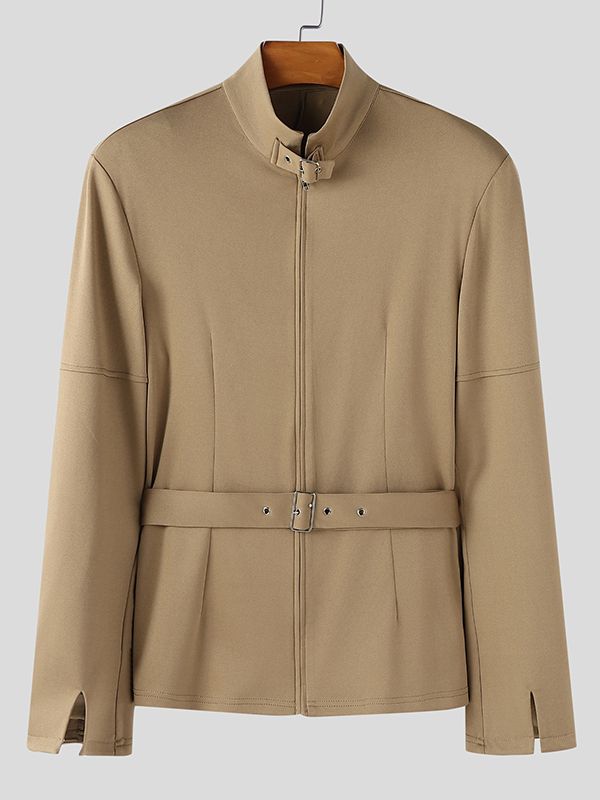 Men's Solid Color Metal Button Stand Collar Long Sleeve Blazer SKUL48609