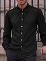 Men's Retro Party Puff Lantern Sleeve Shoulder Button Long Sleeve Lapel Collar Shirt SKUL77990