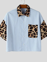 Men's Leopard Patchwork Stripe Short Sleeve Shirt SKUL47624