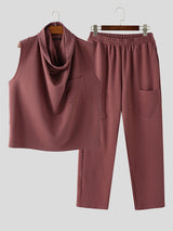 Mens Solid Color Knit Cowl Neck Two Pieces Outfit SKUL14201