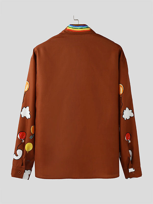 Men's Fun Crayon Print Long Sleeve Shirt SKUL41205