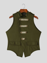 Men's Avant-Garde Brandebourgs Shoulder Epaulettes Stand Collar Tank SKUL61859