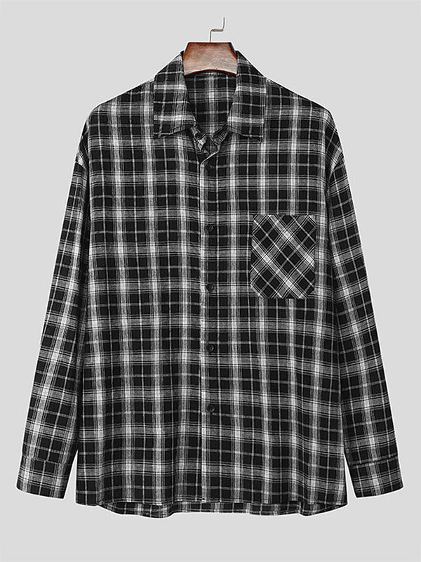 Mens Plaid Design Long Sleeve Shirt SKUK78598