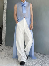 Men's Sexy Avant-Garde Bow-Tie Neck Mesh Sheer Longline Tank SKUL69546