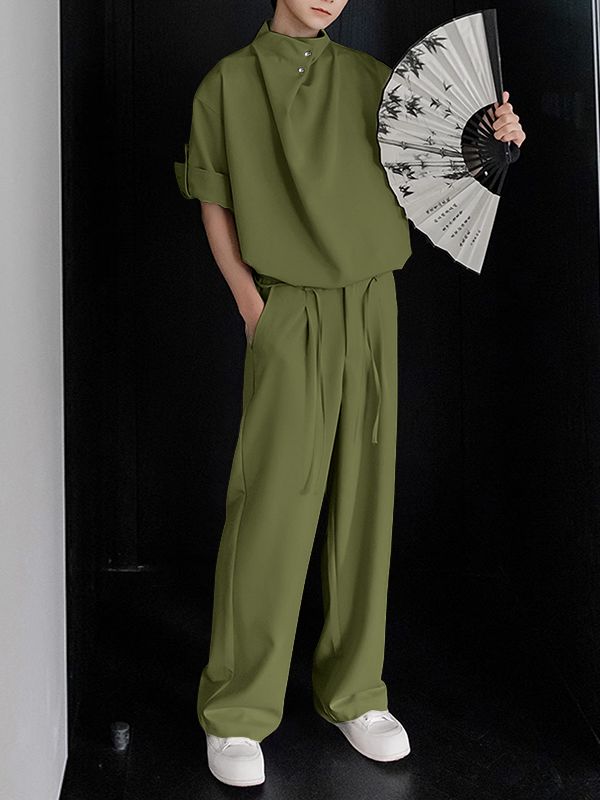 Men's Solid Draped Collar Casual Two Pieces Outfit SKUL33012