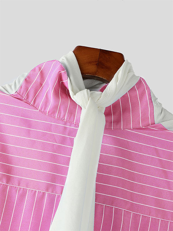 Mens Hollow-Out Color-Block Long-Sleeve Shirt SKUK88022