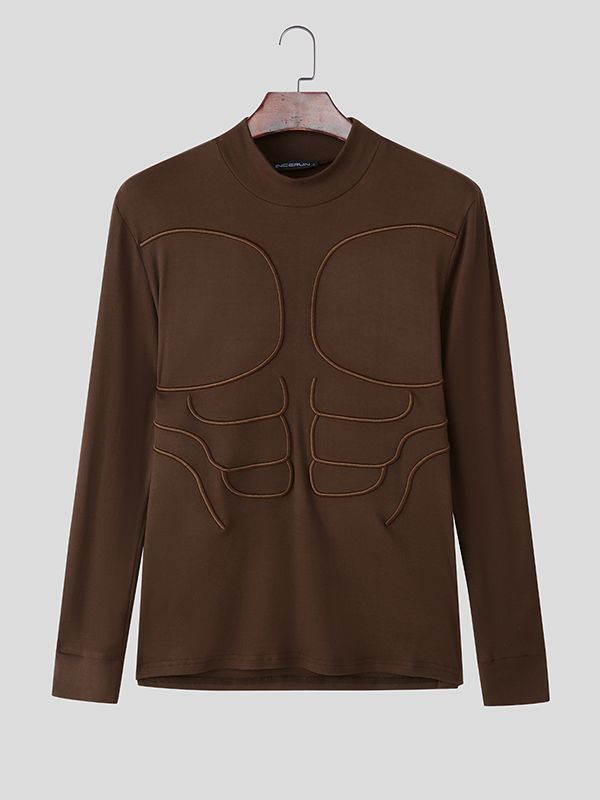 Men's Muscle Outline Print Contrast Color Long Sleeve T-shirt SKUL37697