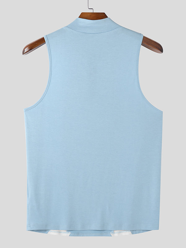 Mens Casual Color-Block Half-Zip Tank SKUK99932