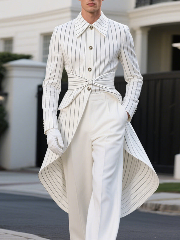 Men's Striped Twist Belt Long Sleeve Blazer SKUL33053