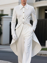 Men's Striped Twist Belt Long Sleeve Blazer SKUL33053