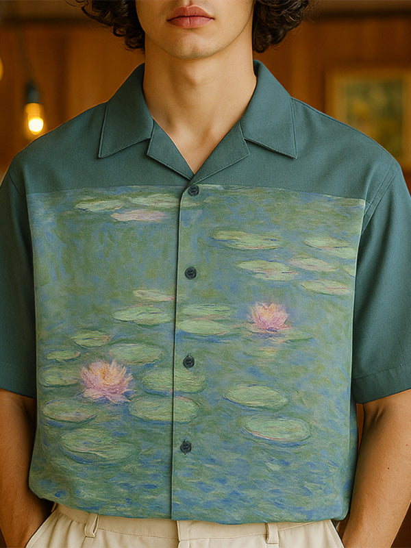 Mens Lotus Flower Print Short Sleeve Shirt SKUL17014