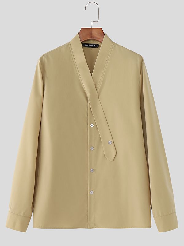 Men's Ribbon V Neck Long Sleeve Shirt SKUL42528